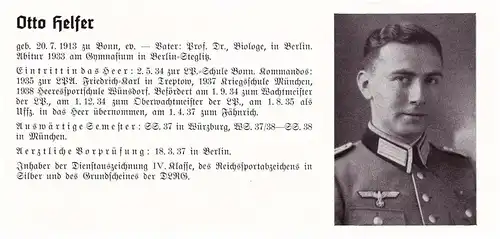 Personalkarte Wehrmacht - Otto Helfer in Berlin und Willi Henkel in Hadamar , Wiesbaden , Bonn , NSDAP , Arzt !!!