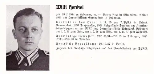 Personalkarte Wehrmacht - Otto Helfer in Berlin und Willi Henkel in Hadamar , Wiesbaden , Bonn , NSDAP , Arzt !!!