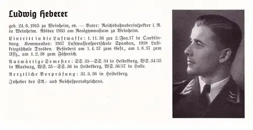 Personalkarte Wehrmacht - Ludwig Heberer in Weinheim und Horst Hellwig in Kyritz , Berlin , Greifswald  NSDAP , Arzt !!!