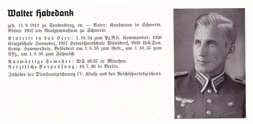 Personalkarte Wehrmacht - Walter Habedank / Sonderburg und Knut Hansen / Hamburg , Schwerte , NSDAP , Arzt !!!