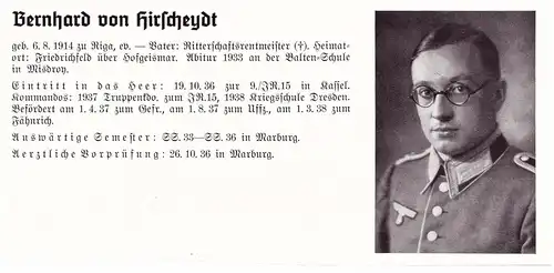 Personalkarte Wehrmacht - Bernhard von Hirschheydt / Hofgeismar und Hans Kupfer / Leipzig , Riga , Misdroy , NSDAP  Arzt