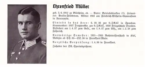 Personalkarte Wehrmacht - Ehrenfried und Rupprecht Müller / Bläsheim , Neuruppin , Ingolstadt , Pasing  , NSDAP , Arzt