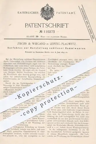 original Patent - Zieger & Wiegand , Leipzig / Plagwitz , 1899 , Herstellung nahtloser Gummiwaren | Gummi , Plastik !!!