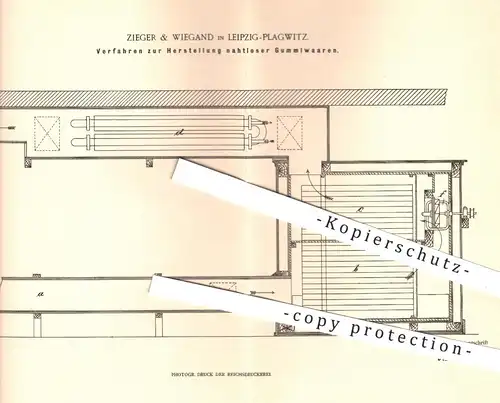 original Patent - Zieger & Wiegand , Leipzig / Plagwitz , 1899 , Herstellung nahtloser Gummiwaren | Gummi , Plastik !!!