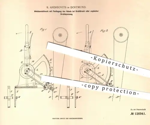 original Patent - K. Andreovits in Dortmund , 1898 , Weichenstellwerk | Stellwerk für Weichen , Eisenbahnen , Eisenbahn