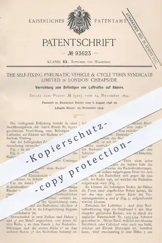 original Patent - The Self Fixing Pneumatic Vehicle & Cycle Tyres Syndicate Limited , London Cheapside , 1896 , Reifen !