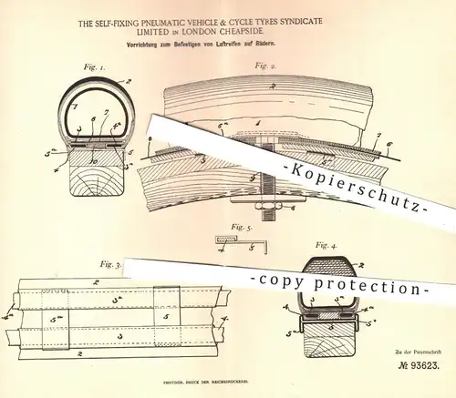 original Patent - The Self Fixing Pneumatic Vehicle & Cycle Tyres Syndicate Limited , London Cheapside , 1896 , Reifen !