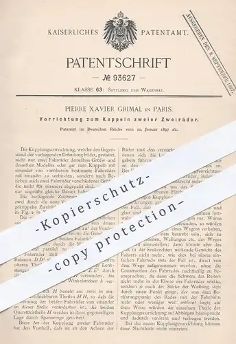 original Patent - Pierre Xavier Grimal , Paris  1897 , Kuppeln zweier Zweiräder | Kupplung , Fahrrad , Fahrräder , Räder