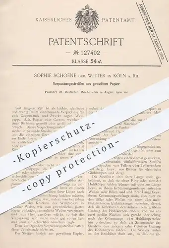 original Patent - Sophie Schoene - Witter , Köln , 1900 , Verpackung aus gewelltem Papier | Pappe , Wellpappe , Karton !