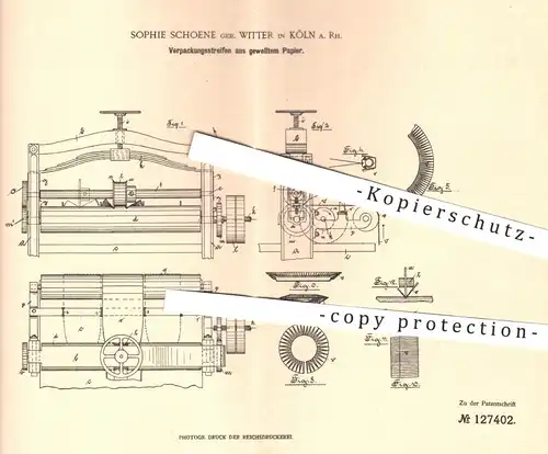 original Patent - Sophie Schoene - Witter , Köln , 1900 , Verpackung aus gewelltem Papier | Pappe , Wellpappe , Karton !