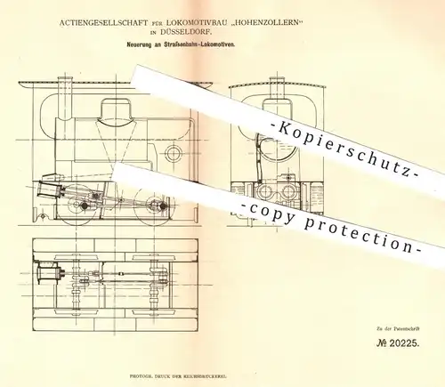 original Patent - AG für Lokomotivbau Hohenzollern , Düsseldorf , 1882 , Straßenbahn - Lokomotiven | Eisenbahn , Bahn