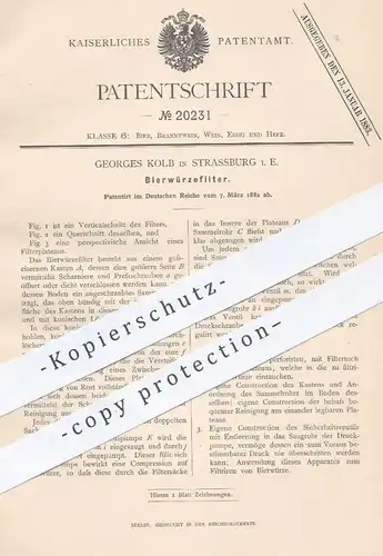 original Patent - Georges Kolb , Strassburg , Elsass , 1882 , Bierwürzefilter , Bierwürze - Filter | Bier , Brauerei !!