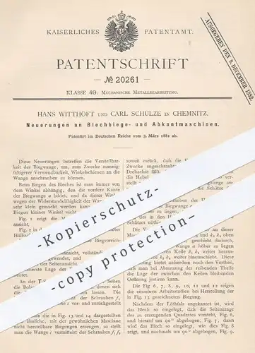 original Patent - Hans Witthöft , Carl Schulze , Chemnitz 1882 , Biegen u. Abkanten von Blech , Metall , Winkel | Löthen