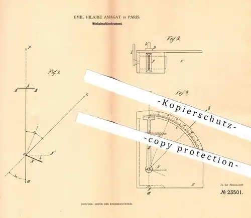 original Patent - Emil Hilhaire Amagat , Paris 1883 , Winkelmessinstrument | Winkelmesser , Sextant , Winkel , Geometrie