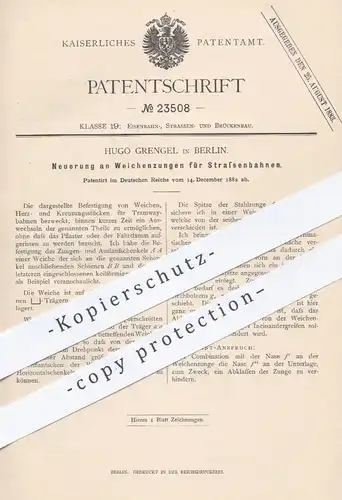 original Patent - Hugo Grengel , Berlin , 1882 , Weichenzungen für Straßenbahnen | Straßenbahn , Weichen , Eisenbahnen