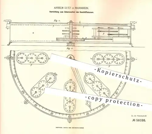original Patent - Anselm Lutz , Mannheim 1890 , Registrierung bei Ladenkassen , Kassen , Kasse | Zählwerk , Kassensystem