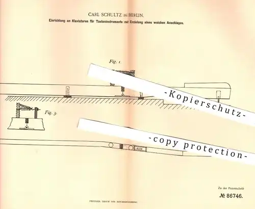 original Patent - Carl Schultz , Berlin , 1895 , Klaviatur für Tasteninstrumente | Klavier , Piano , Musikinstrumente !!