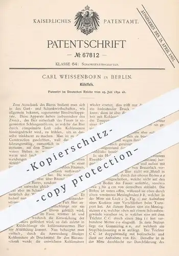 original Patent - Carl Weissenborn , Berlin , 1892 , Kühlfass | Bierfass , Bier , Fass , Fässer , Kühlung , Brauerei !!