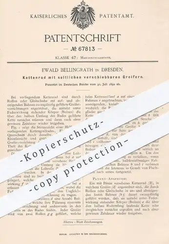 original Patent - Ewald Bellingrath , Dresden , 1892 , Kettenrad mit seitlichen Greifern | Kettenräder , Ketten !!!