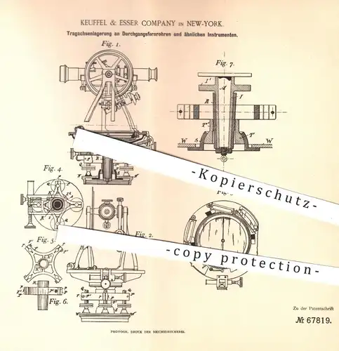 original Patent - Keuffel & Esser Company , New York , 1891 , Tragachsenlagerung am Fernrohr | Kugellager , Fernrohre !!