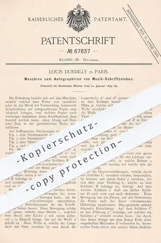 original Patent - Louis Durdilly , Paris , 1892 , Autographieren von Musiknoten , Noten | Musik , Papier , Druckerei !!!