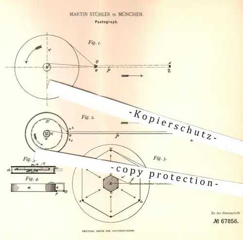 original Patent - Martin Stühler , München , 1892 , Pantograph , Pantographen | Zeichenwerkzeug , Mathematik , Radius !