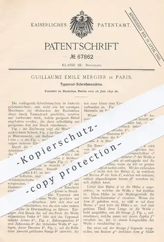 original Patent - Guillaume Emile Mergier , Paris , 1892 , Typenrad - Schreibmaschine | Schreibmaschinen , Druckerei !!