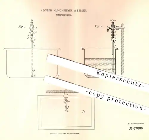 original Patent - Adolph Münchmeyer , Berlin , 1892 , Gläserspülwanne | Spülen von Glas , Gläser , Gastronomie , Spüler