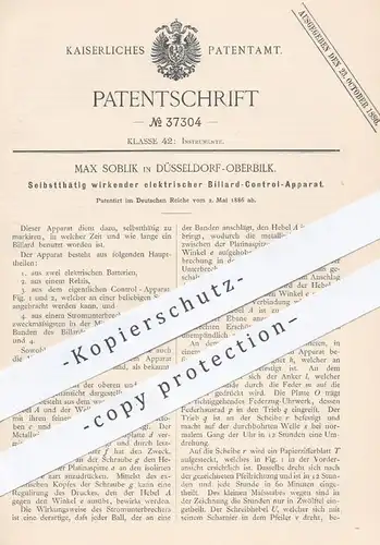 original Patent - Max Soblik , Düsseldorf / Oberbilk , 1886 , elektrische Kontrolle am Billardtisch | Billard , Pool !!