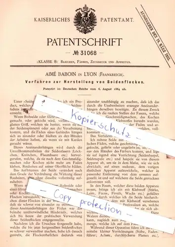 original Patent - Aimè Baboin in Lyon , Frankreich , 1884 , Verfahren zur Herstellung von Seidenflocken !!!