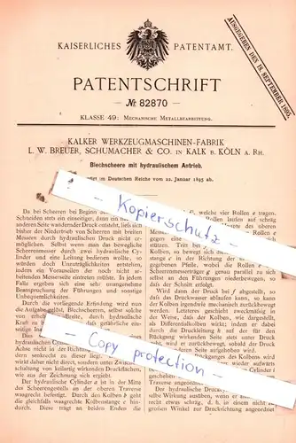 original Patent - Kalker Werkzeugmaschinen-Fabrik L. B. Breuer, Schumacher & Co. in Kalk b. Köln a. Rh. , 1895 , !!!