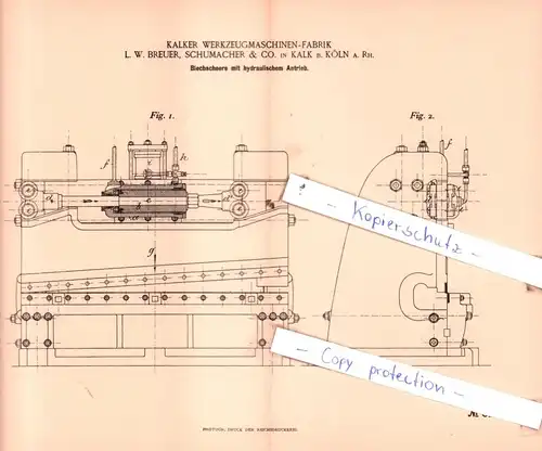 original Patent - Kalker Werkzeugmaschinen-Fabrik L. B. Breuer, Schumacher & Co. in Kalk b. Köln a. Rh. , 1895 , !!!