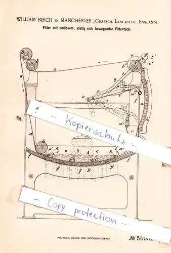 original Patent -  William Birch in Manchester , 1890 , Wasserleitung !!!