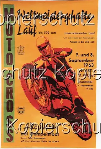 Plakat Moto Cross Weltmeisterschaft 1963 , "Alte Warth" bei Gumpelstadt ,54x83cm sehr selten , Motocross , Motorsport WM