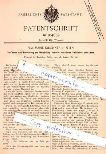 original Patent - Frau Marie Kirchner in Wien , 1897 , Weberei !!!