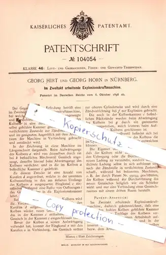 original Patent - Georg Hirt und Georg Horn in Nürnberg , 1898 ,  Im Zweitakt arbeitende Explosionskraftmaschine !!!