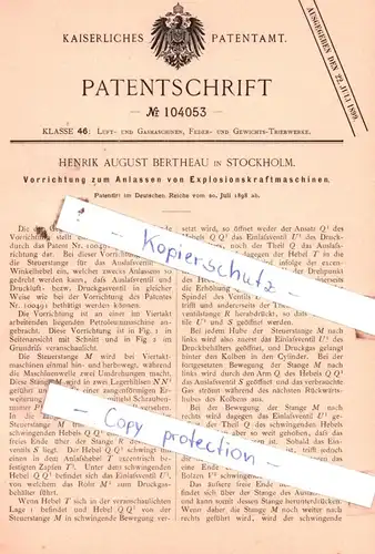 original Patent - H. A. Bertheau in Stockholm , 1898 , Vorrichtung zum Anlassen von Explosionskraftmaschinen !!!