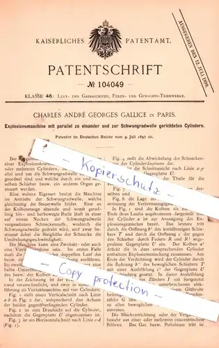 original Patent - Charles Andrè Georges Gallice in Paris , 1897 , Explosionsmaschine !!!