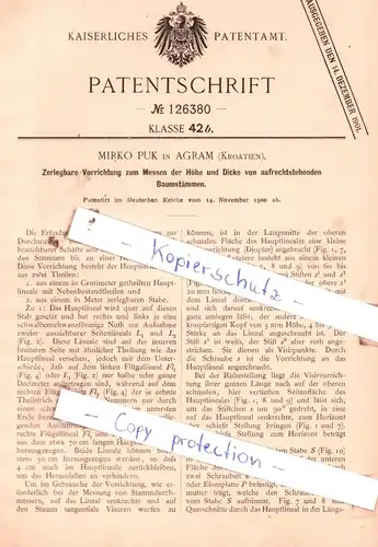 original Patent - M. Puk in Agram , Kroatien  , 1900 , Vorrichtung zum Messen der Höhe und Dicke von Baumstämmen !!!