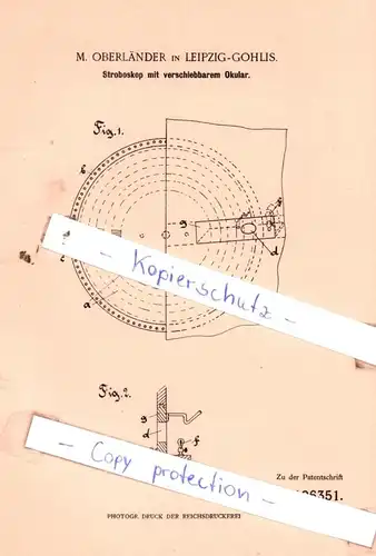 original Patent - M. Oberländer in Leipzig-Gohlis , 1900 , Stroboskop mit verschiebbarem Okular !!!
