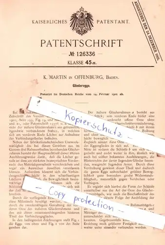 original Patent - K. Martin in Offenburg, Baden , 1901 ,  Gliederegge !!!