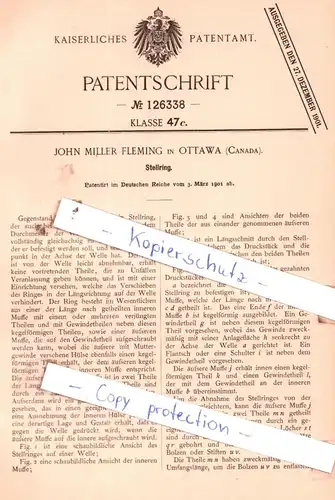 original Patent - John Miller Fleming in Ottawa , Canada , 1901 , Stellring !!!