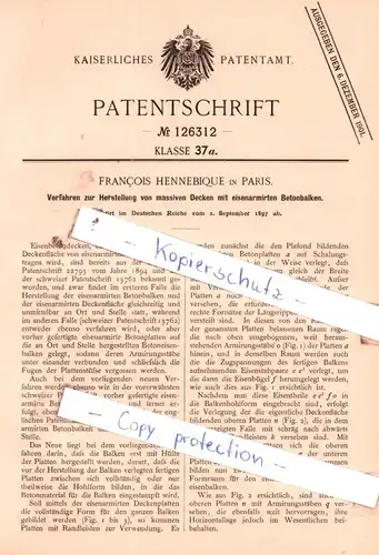original Patent - Francois Hennebique in Paris , 1897 , Verfahren zur Herstellung von massiven Decken !!!