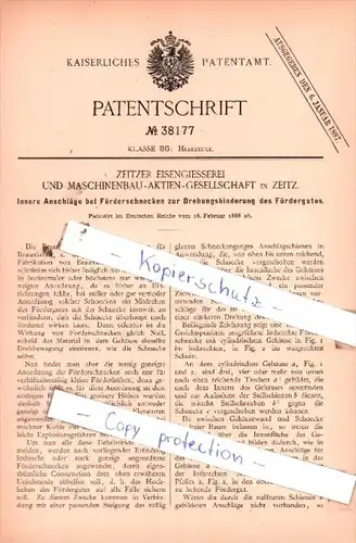 Original Patent  - Zeitzer Eisengiesserei und Maschinenbau-Aktien-Gesellschaft in Zeitz , 1886 , !!!