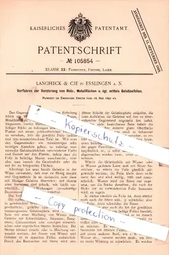 Original Patent  - Langheck & Cie in Esslingen a. N. , 1897 , Farbstoffe, Firnisse, Lacke !!!