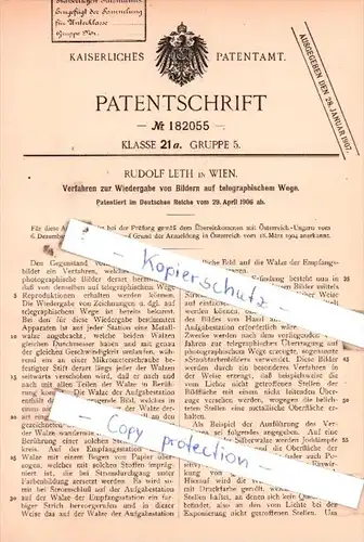 Original Patent  -  Rudolf Leth in Wien , 1906 , Wiedergabe von Bildern  !!!