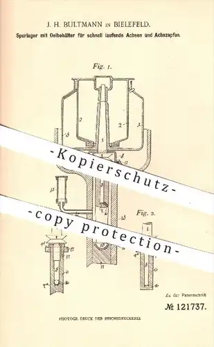 original Patent - J. H. Bultmann , Bielefeld , 1900 , Spurlager mit Ölbehälter für schnell laufene Achsen u. Achszapfen