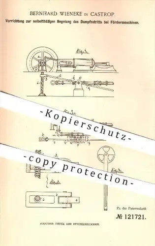 original Patent - Bernhard Wieneke , Castrop , 1899 , Regelung des Dampfzutritts bei Fördermaschinen , Förderung !!