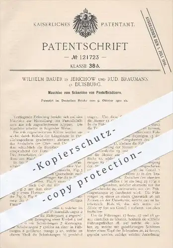 original Patent - W. Bauer , Jerichow / R. Braumann , Duisburg 1900 , Schneiden von Pantoffelhölzern , Pantoffeln , Holz