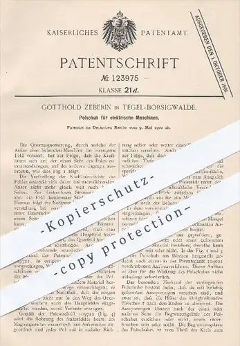 original Patent - Gotthold Zeberin , Tegel Borsigwalde , 1900 , Polschuh für elektrische Maschinen , Pol , Pole , Magnet